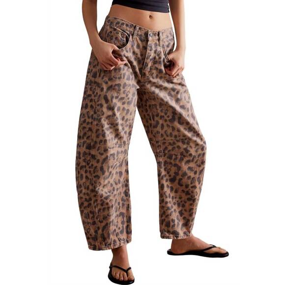 NEW FREE PEOPLE good luck barrel jeans in leopard - Picture 1 of 2
